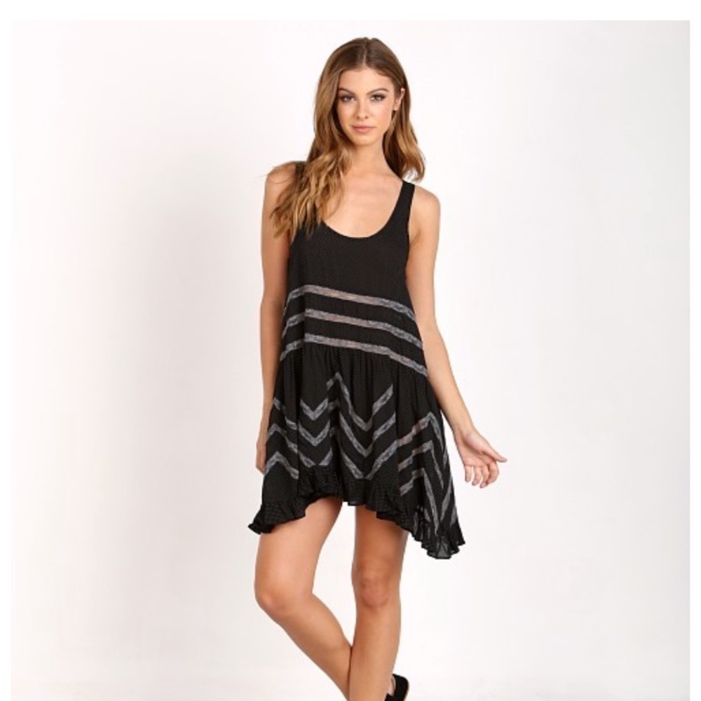Free People Voile & Lace Trapeze Slip Black Combo NWT S